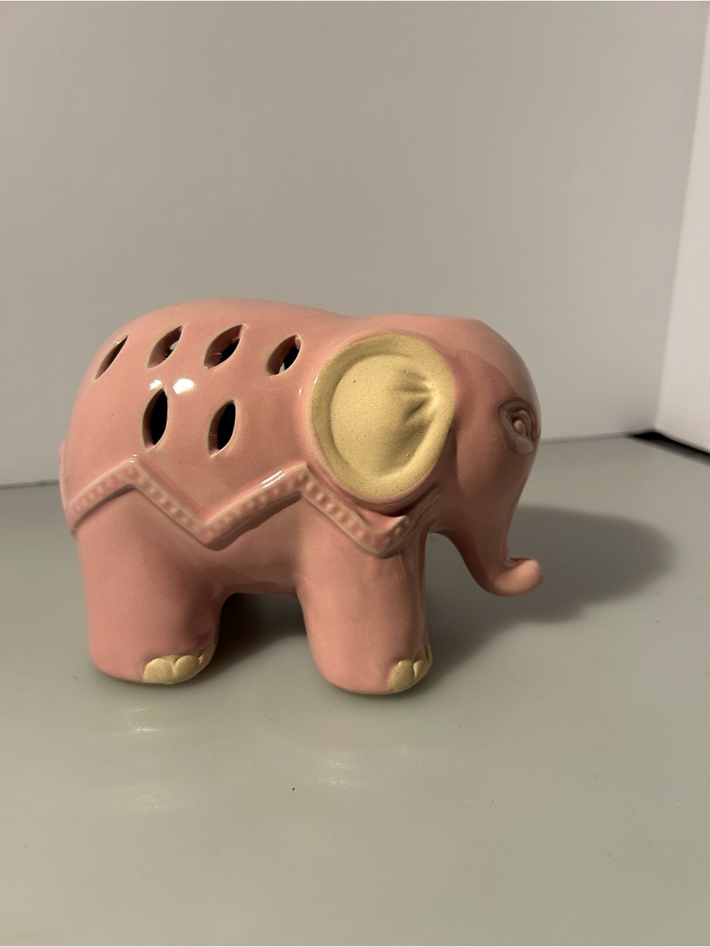 Pink Ceramic Elephant Figurine Decorative Accent